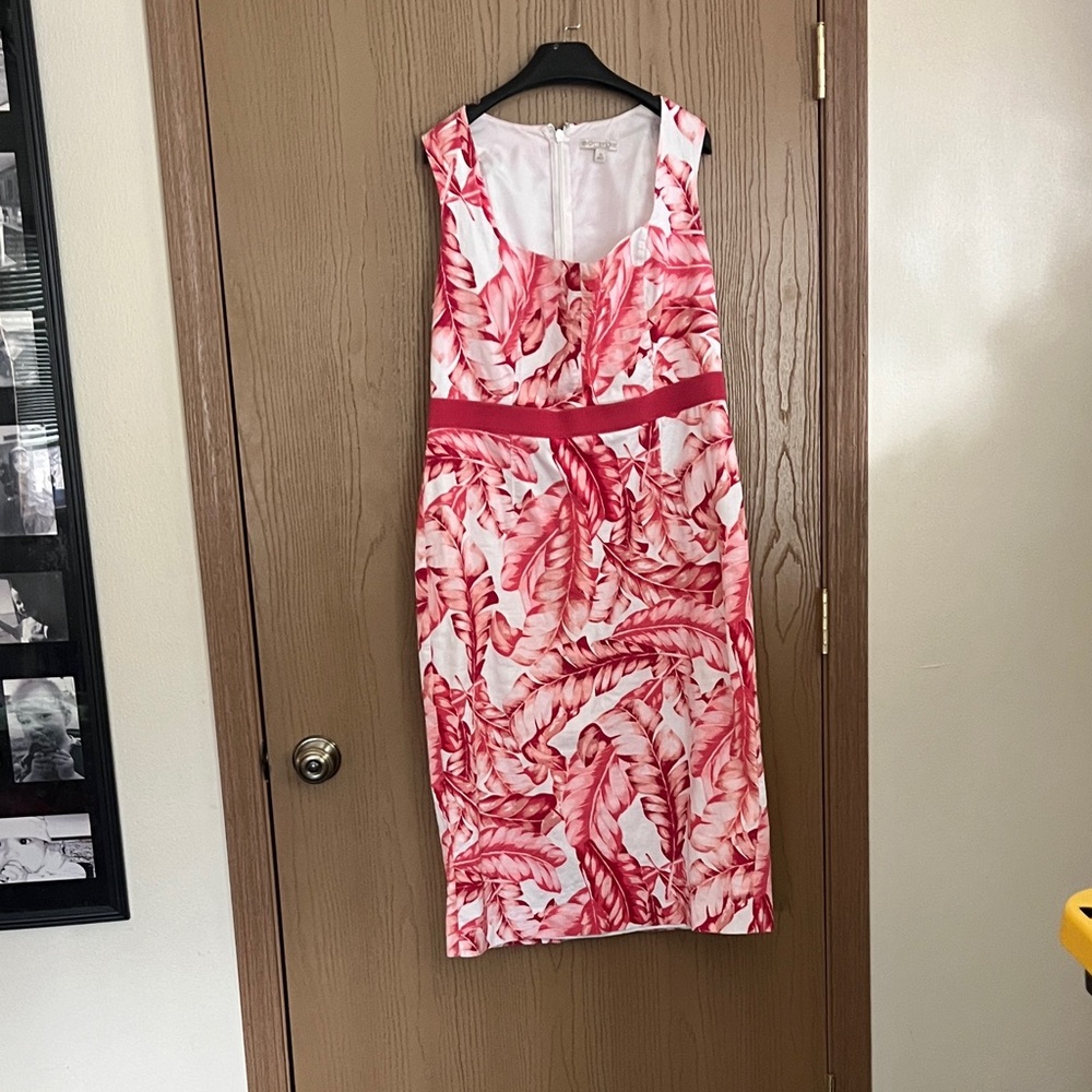 New York & Company White Midi Dress with Pink Leaf Print